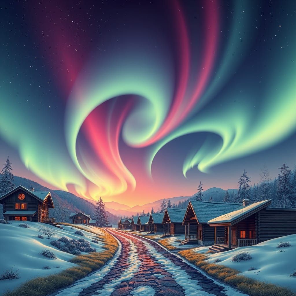 Enchanted Scandinavian Aurora Borealis Night Sky