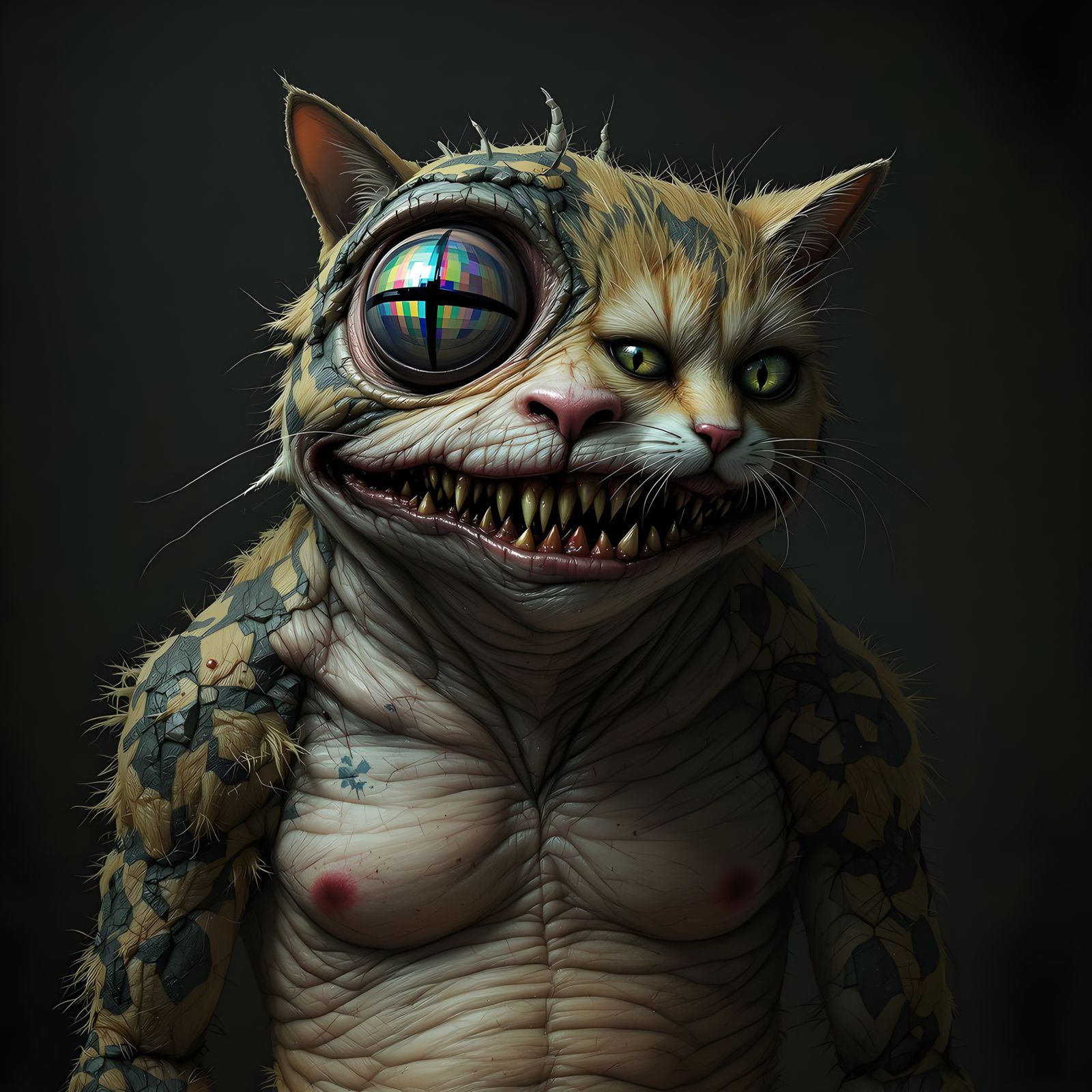 Glitch Art: Toad-Cat Hybrid with Human Torso