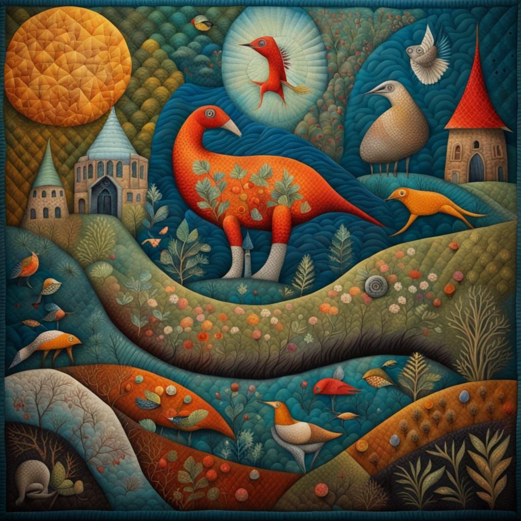 Quilted Megafauna in Surrealist Style