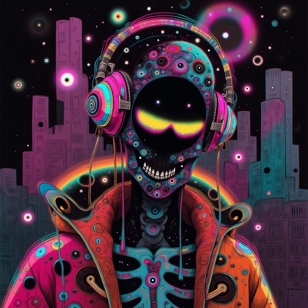 Graffiti Skeleton with Skullcandy Headphones in Digital Art ...
