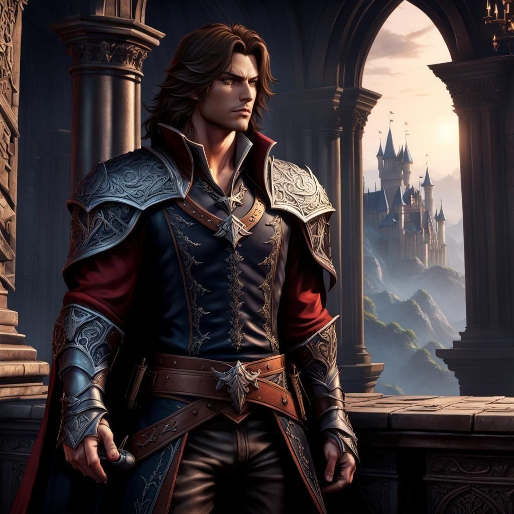 digital illustration by Trevor Belmont, Castlevania style, d...