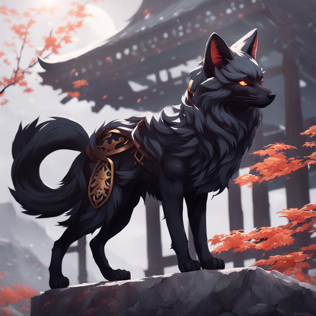 Black Kitsune in 3D Anime Style