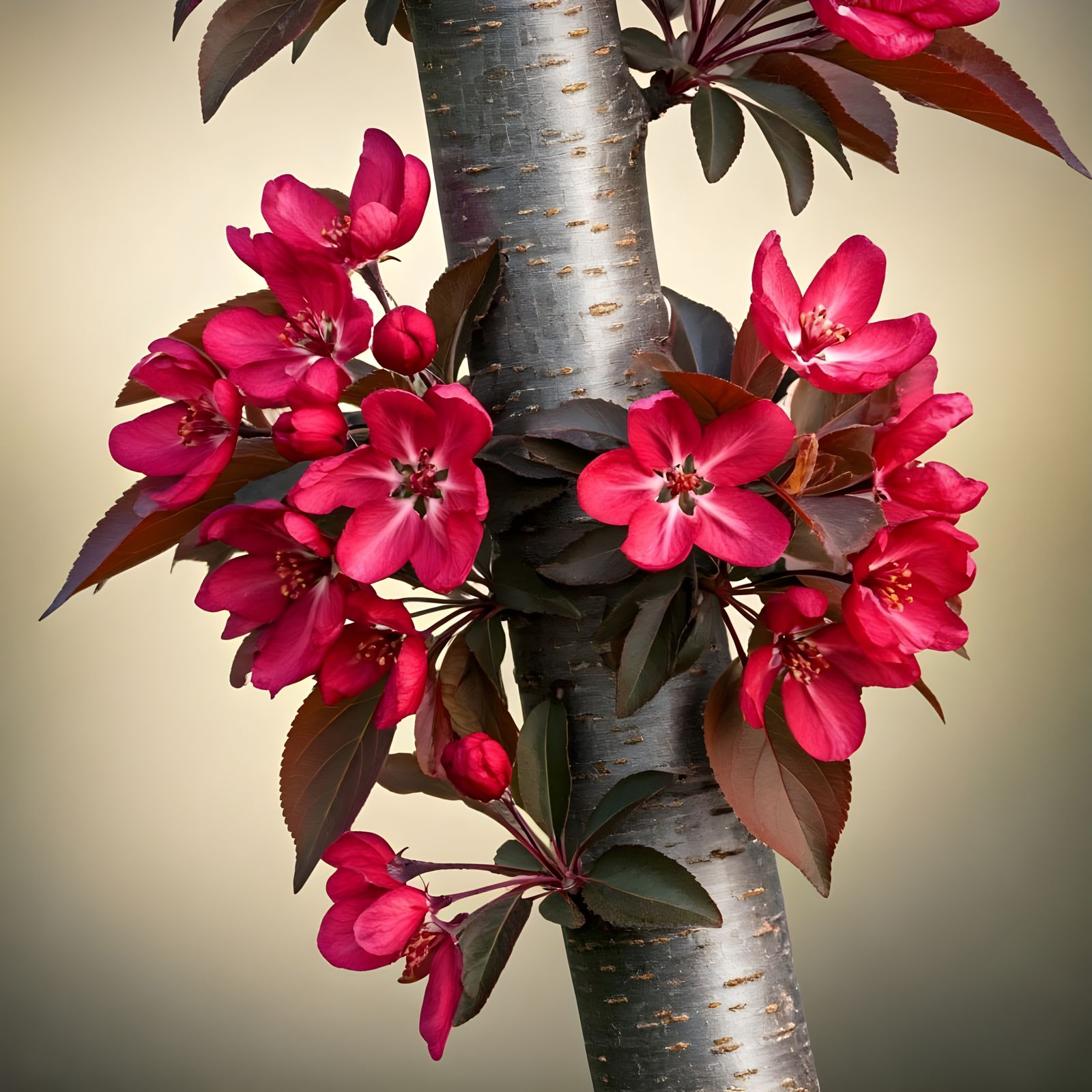 Vibrant Prairifire Crabapple Tree in Full Bloom, Photorealis...