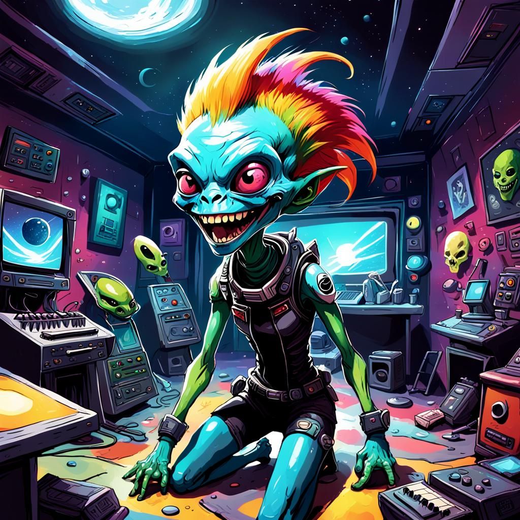 Punk Rock Alien in a Fantasy Room, Digital Art