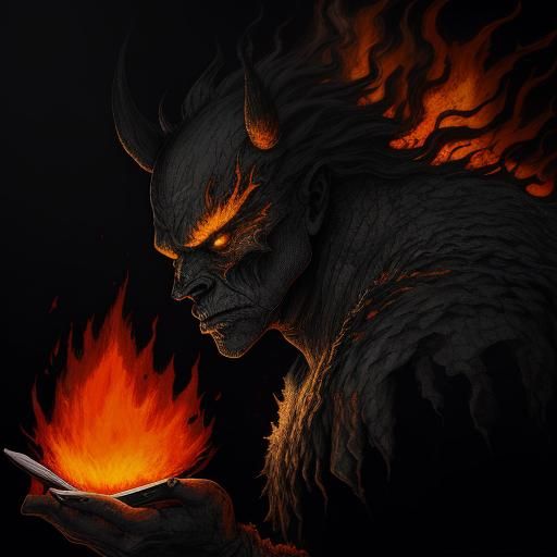 Charcoal Monster Silhouette in Burning Forest