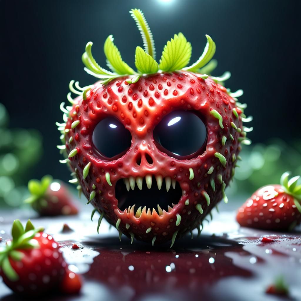 Zombie Strawberry with Ghostly Aura in 8K