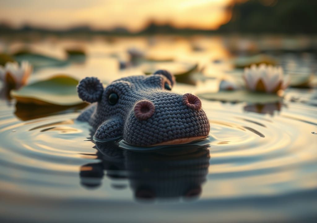 Whimsical Crochet Hippo Doll in Dawn Pond