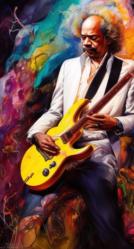 Carlos Santana Portrait in Hyperdetailed Fantasy Art