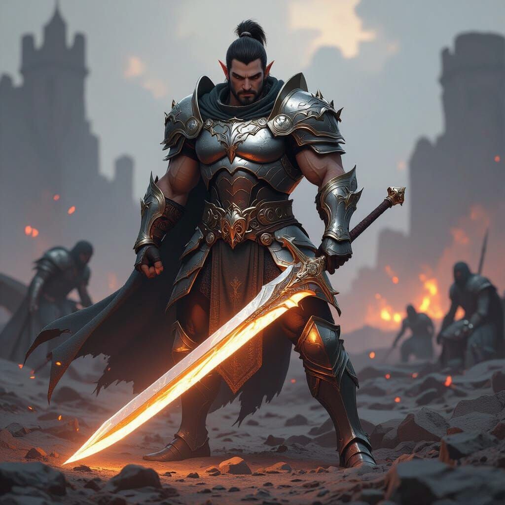 Elf Warrior on Battlefield, Digital Fantasy Art