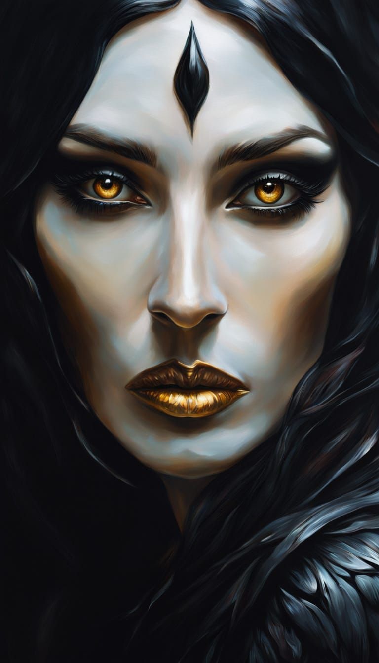 Mystical Sorceress Portrait in a Surreal Oil Painting