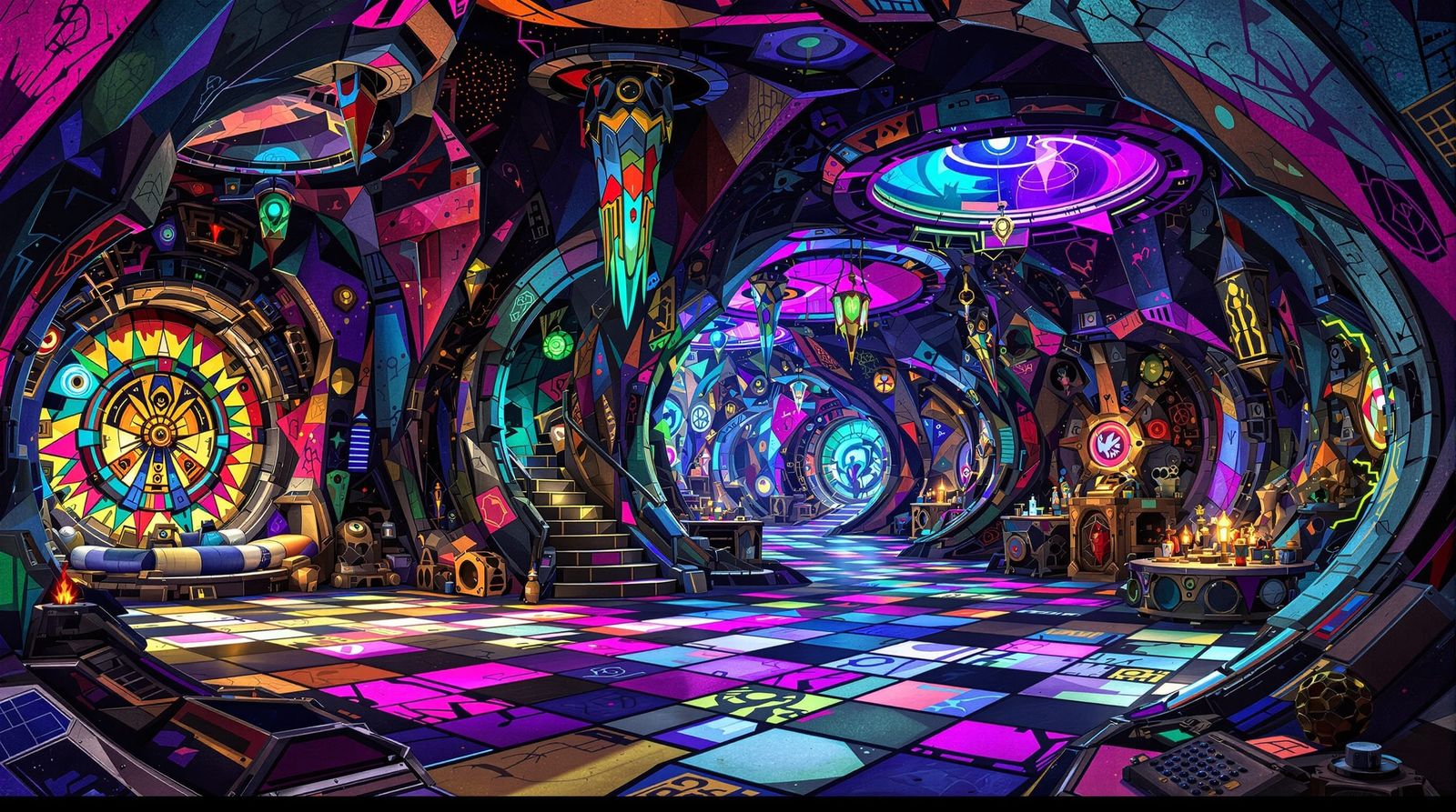 Vibrant Alien Vault of Abstract Artifacts