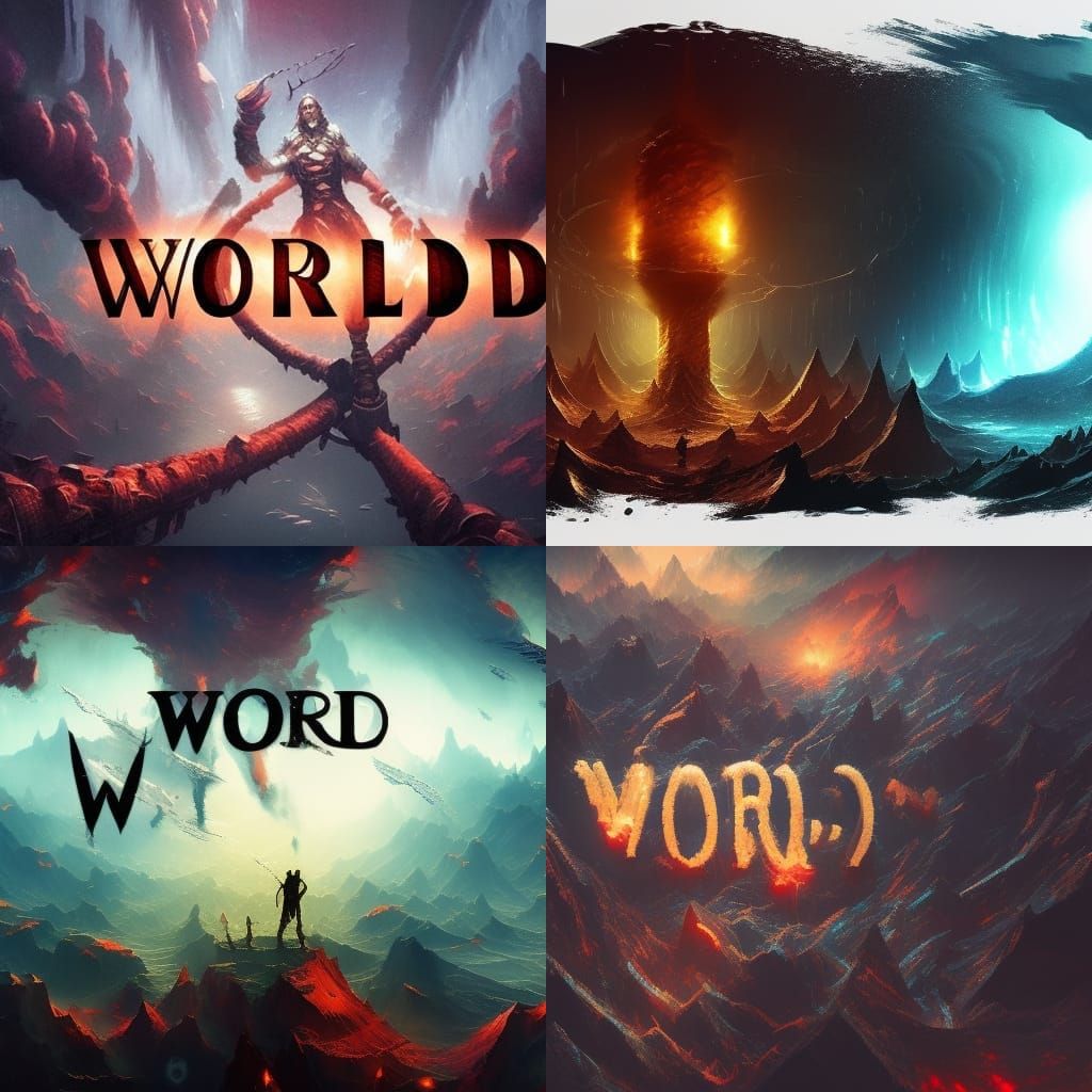 Word "World" in Oil Painting with Fantasy Elements