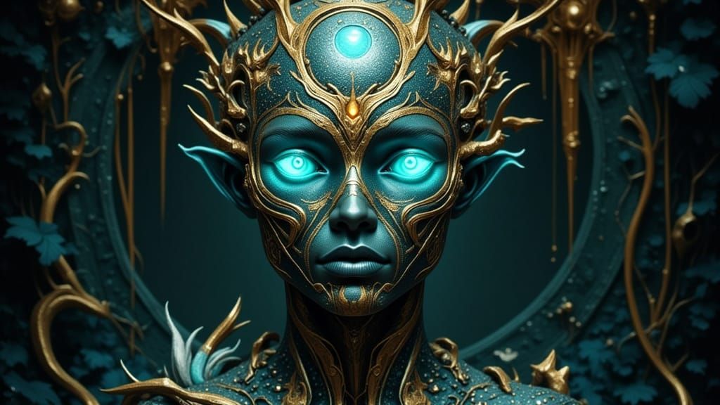 Alien Mandala Portrait in Triadic Colors