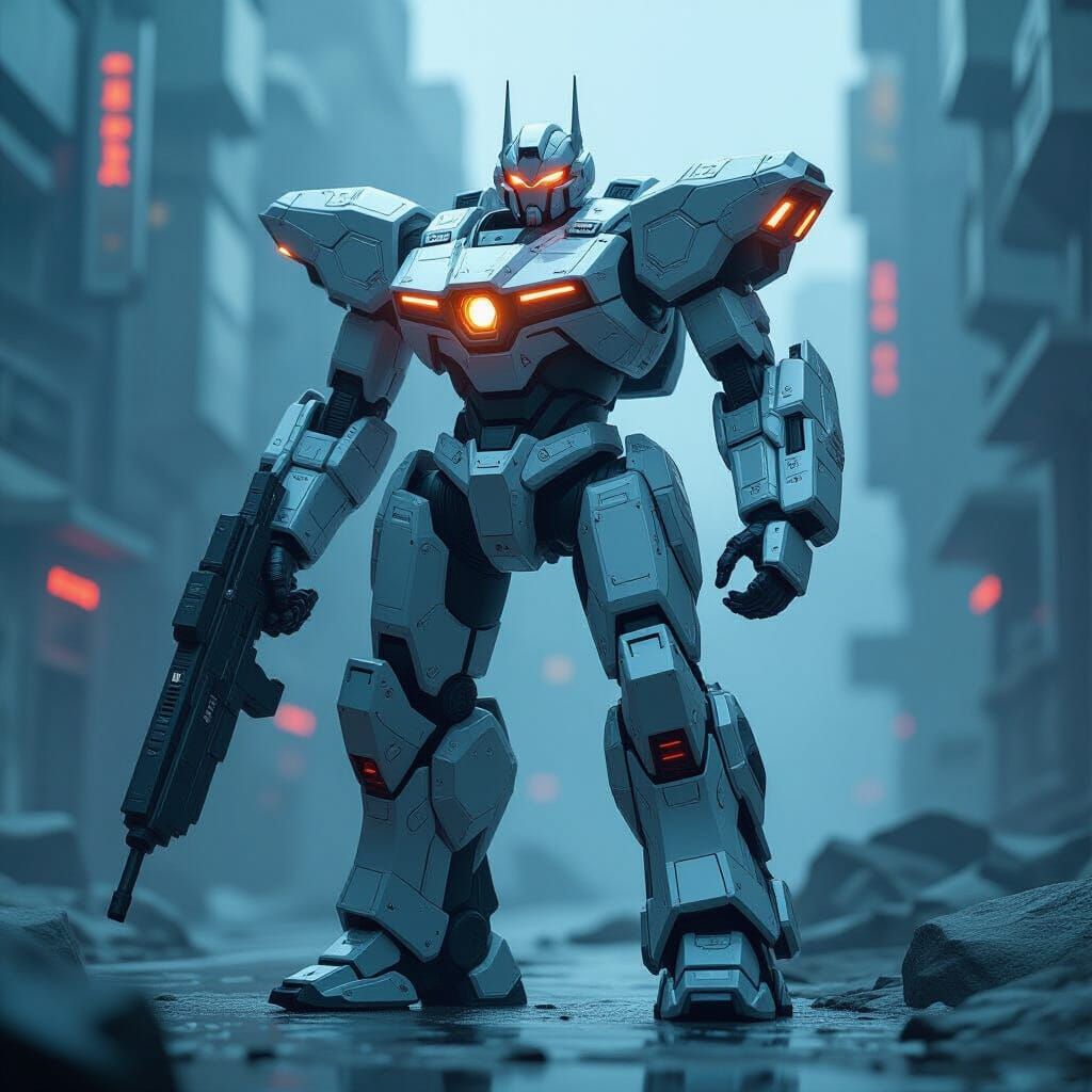 Futuristic Mech Warrior in Sci-Fi Landscape