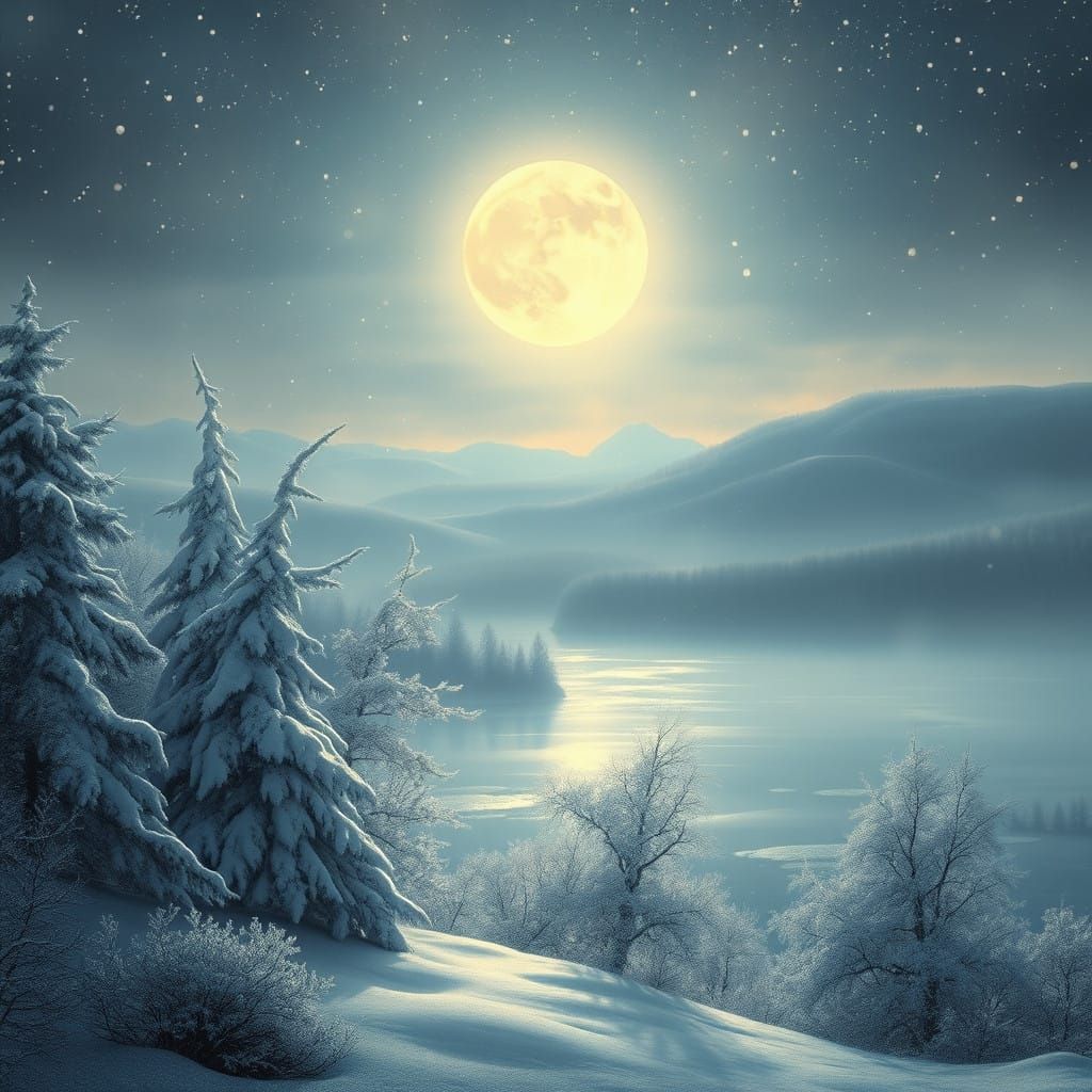 Winter Wonderland under Soft Moonlight