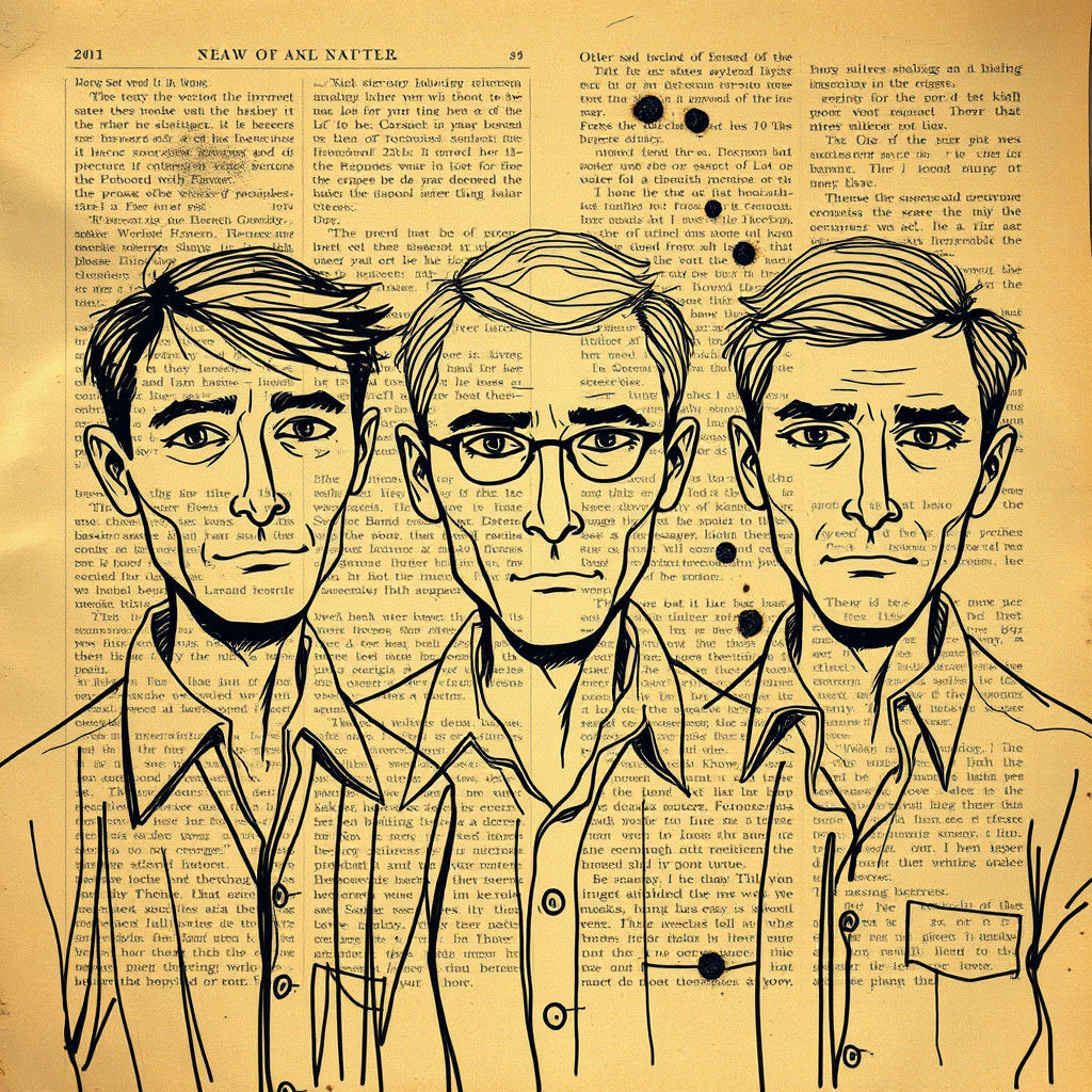 Black Ink Pen Drawings on Sepia Newspaper