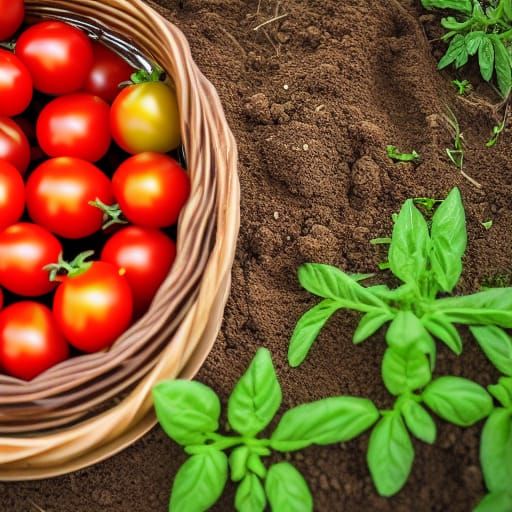 Tomatoes Growing in Woven Basket, Professional Photography