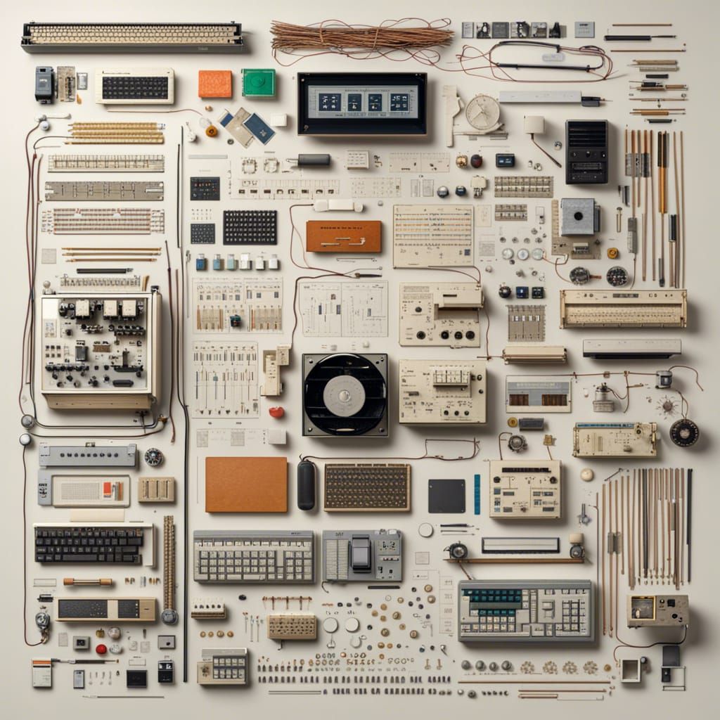 Knolling Diagram of a Vintage 386 Computer