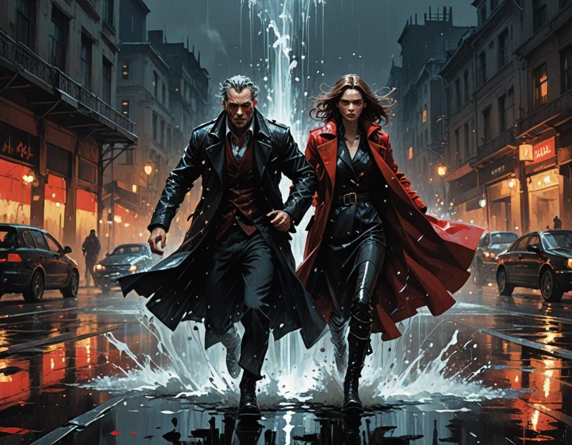 Dramatic Rescue at Night in Splash Art Style