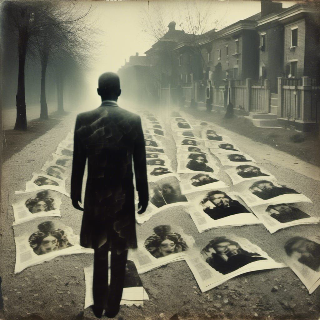 Surreal Double Exposure of a Sleepwalker in Dystopian Dreams...