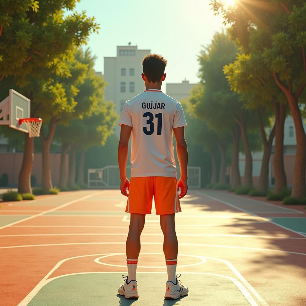 Athlete in Playground with "Gujjar 31" Shirt, Digital Art
