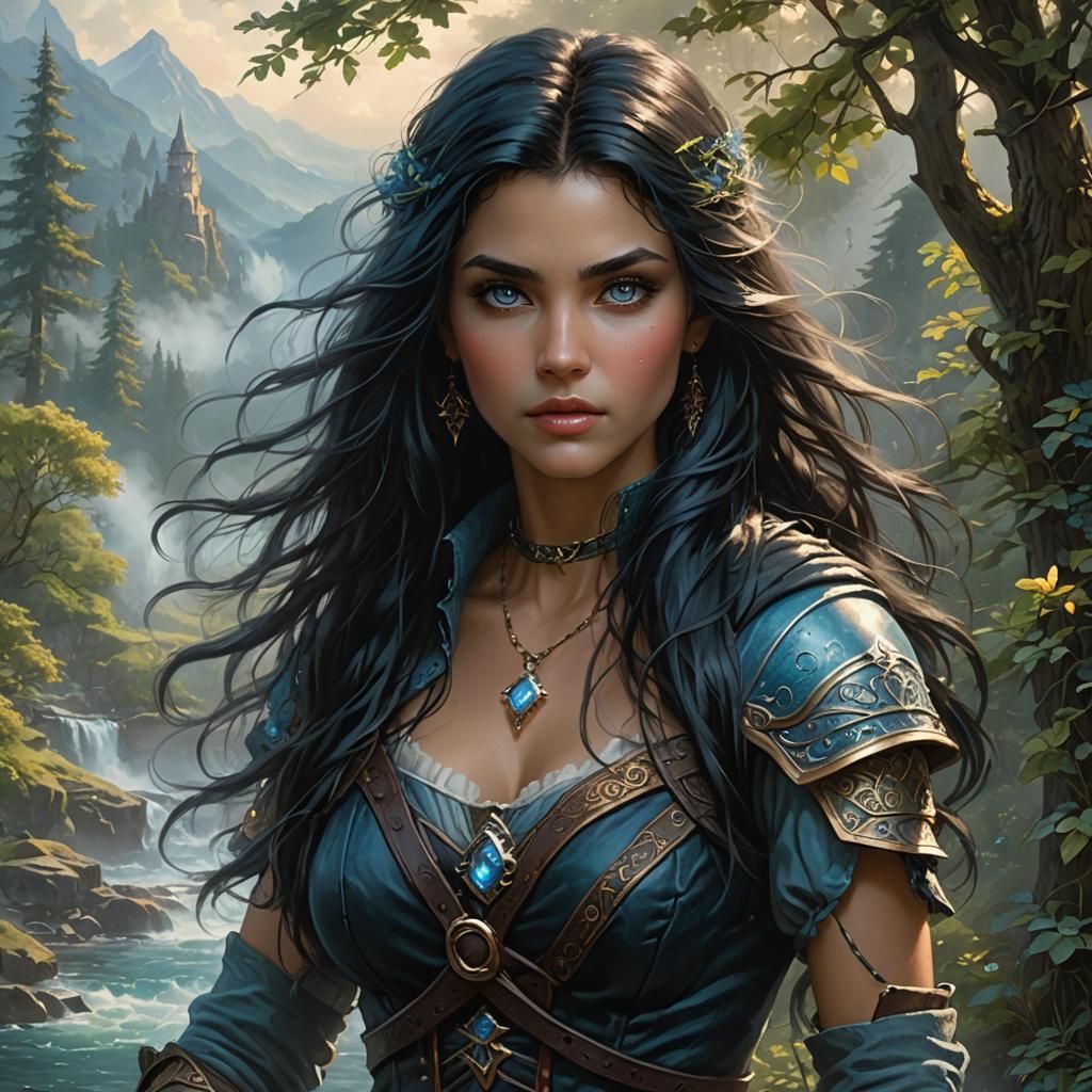 Blue-Eyed Water Genasi Rogue in Ethereal Fantasy Style