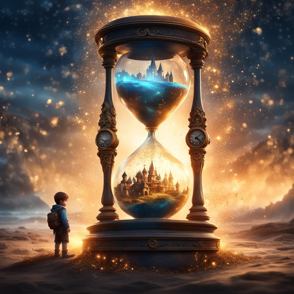 Magical Hourglass Held by Child: Fantasy Art