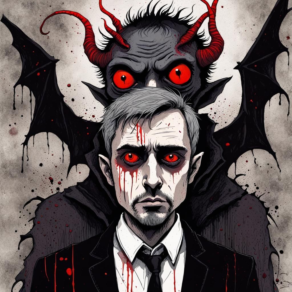 Gothic Ink Demons in Whimsical Horror Style