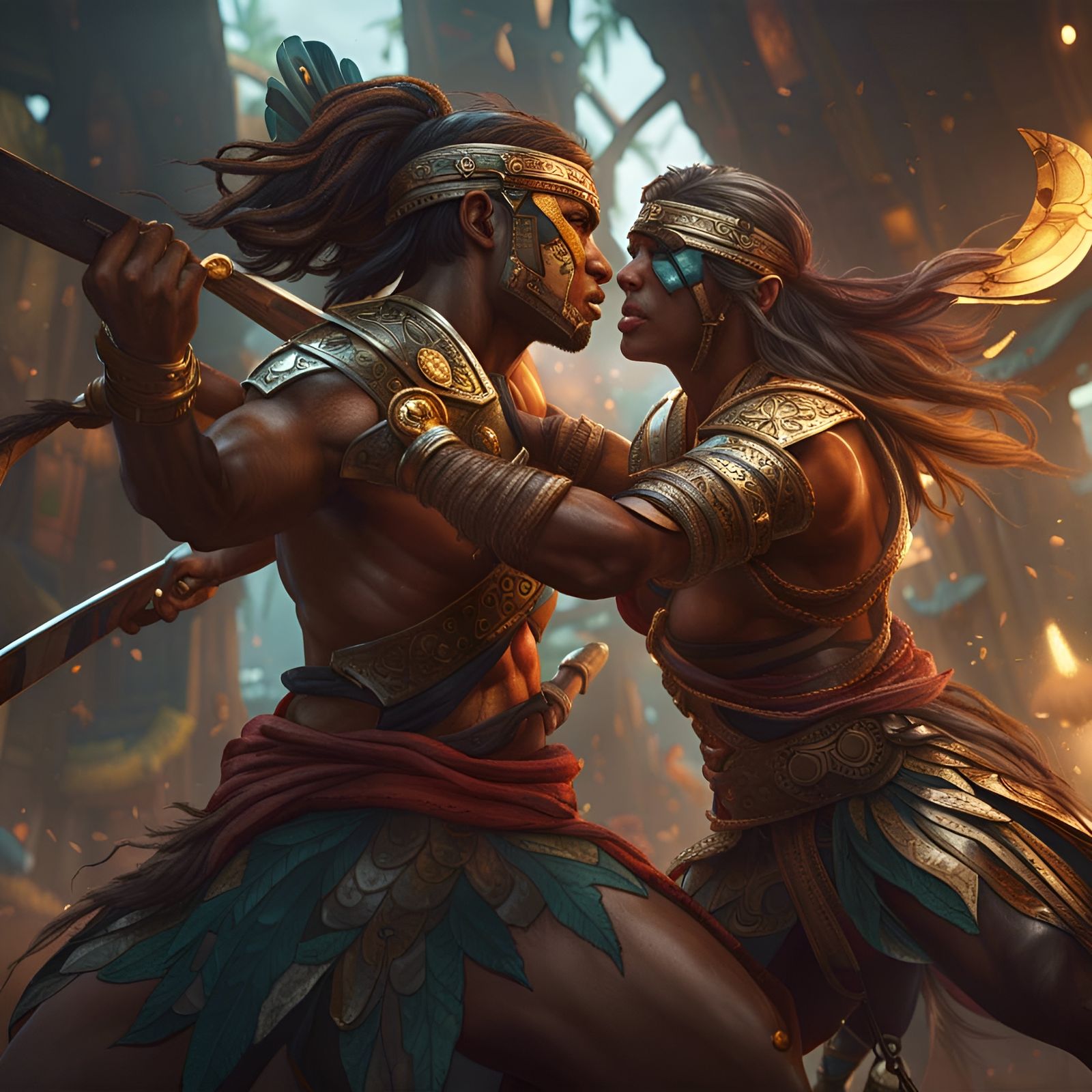 Amazonian Warriors Clash: Hyperdetailed Concept Art