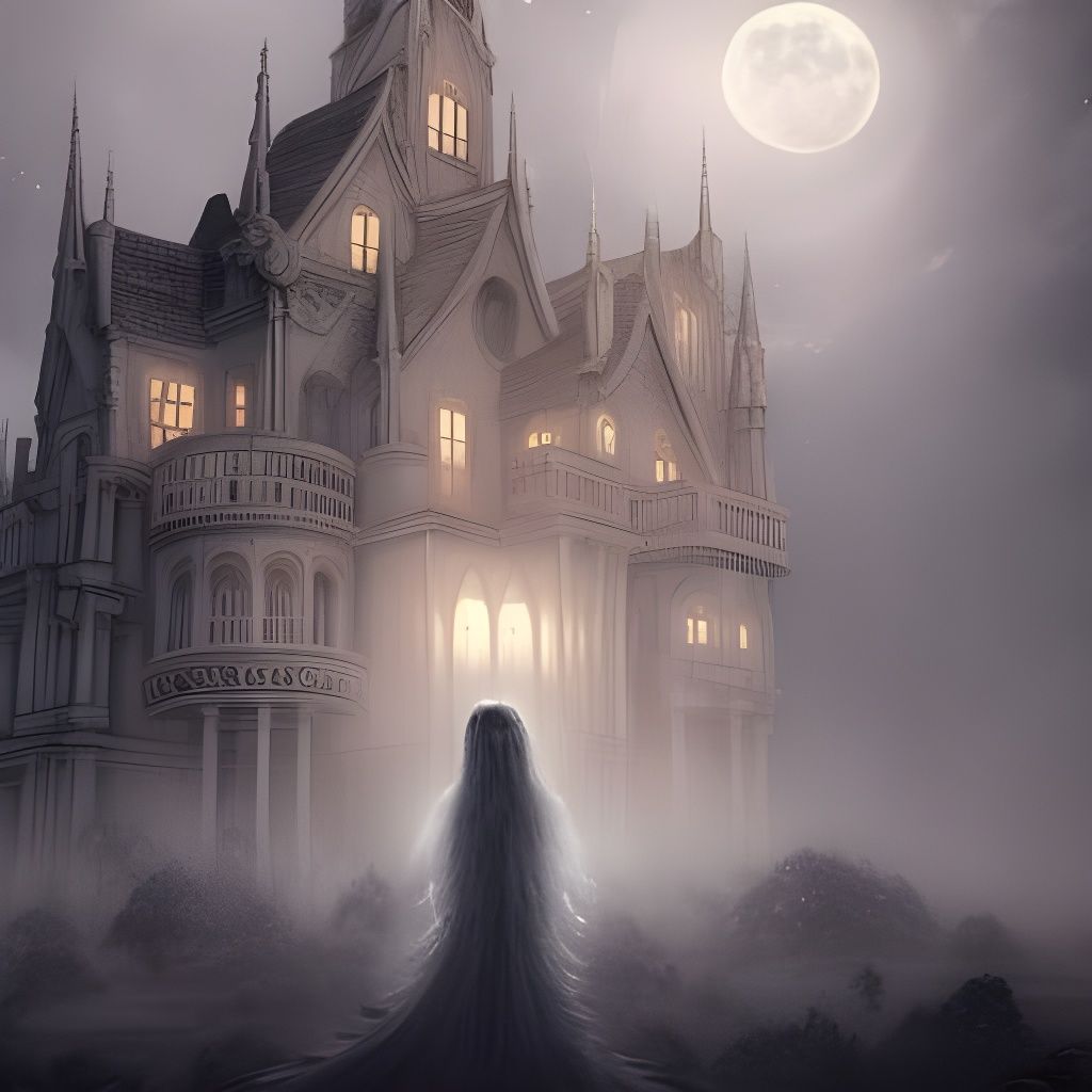Ghostly Woman in Haunted House Moonlight
