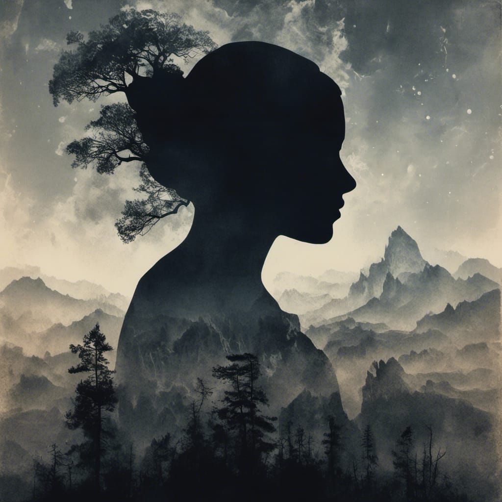 Surreal Double Exposure Silhouette and Landscape