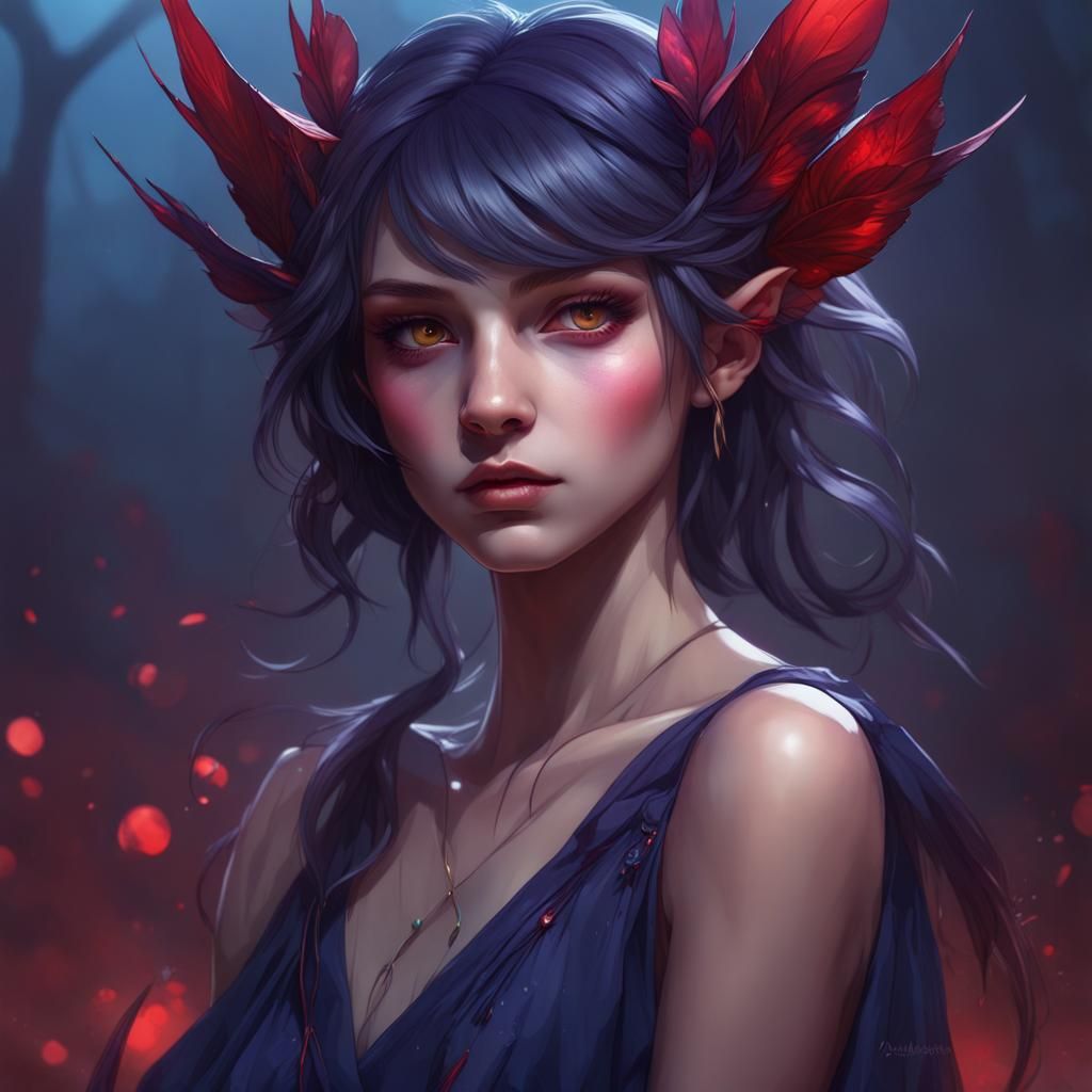 Mystical Dark Faerie Portrait in Hyperdetailed Style