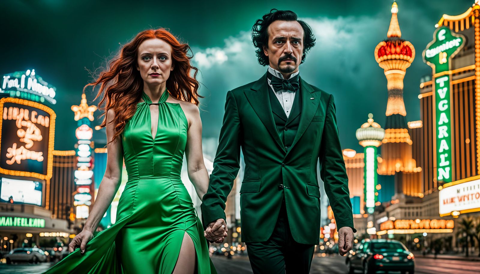 Poe and Redhead in Las Vegas Neon Portrait