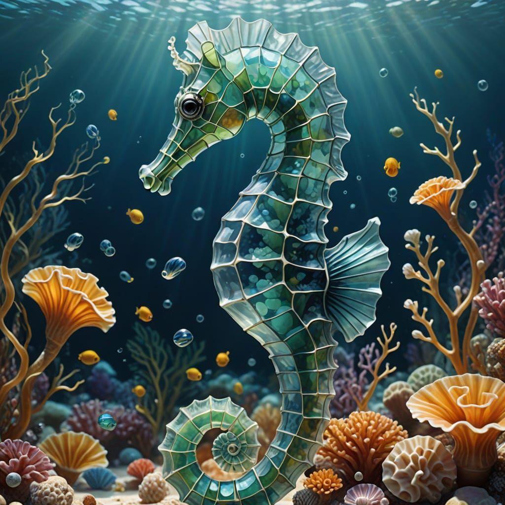 Sea Glass Seahorse Sculpture: Vibrant Underwater Art