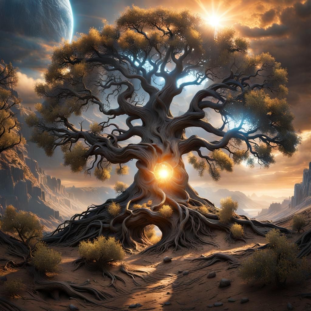 World Tree Dominates Eerie Wasteland: Photorealistic Render