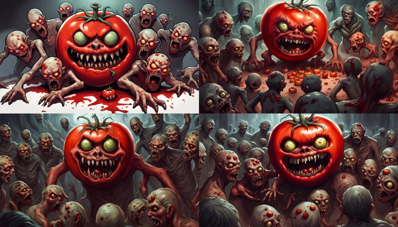 Monster Tomato Surrounded by Zombies: High-Fantasy Art
