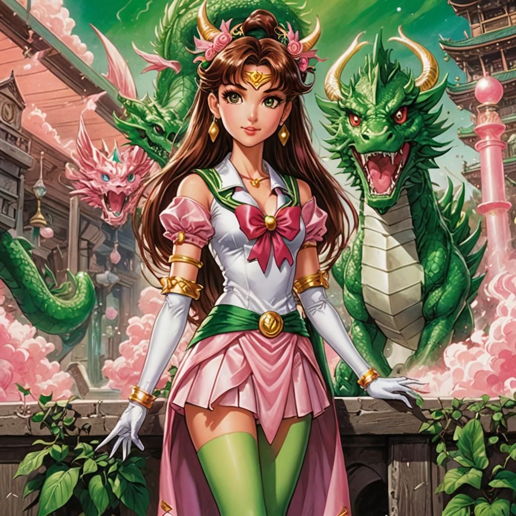 Sailor Jupiter with Dragon, Comic Book Art