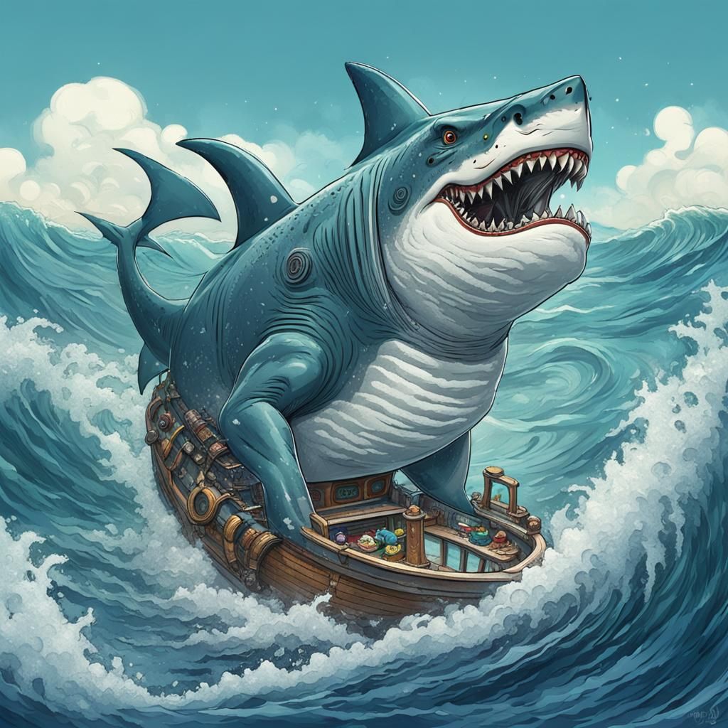 Shark Dragon Hybrid Sailing on Ocean Waves