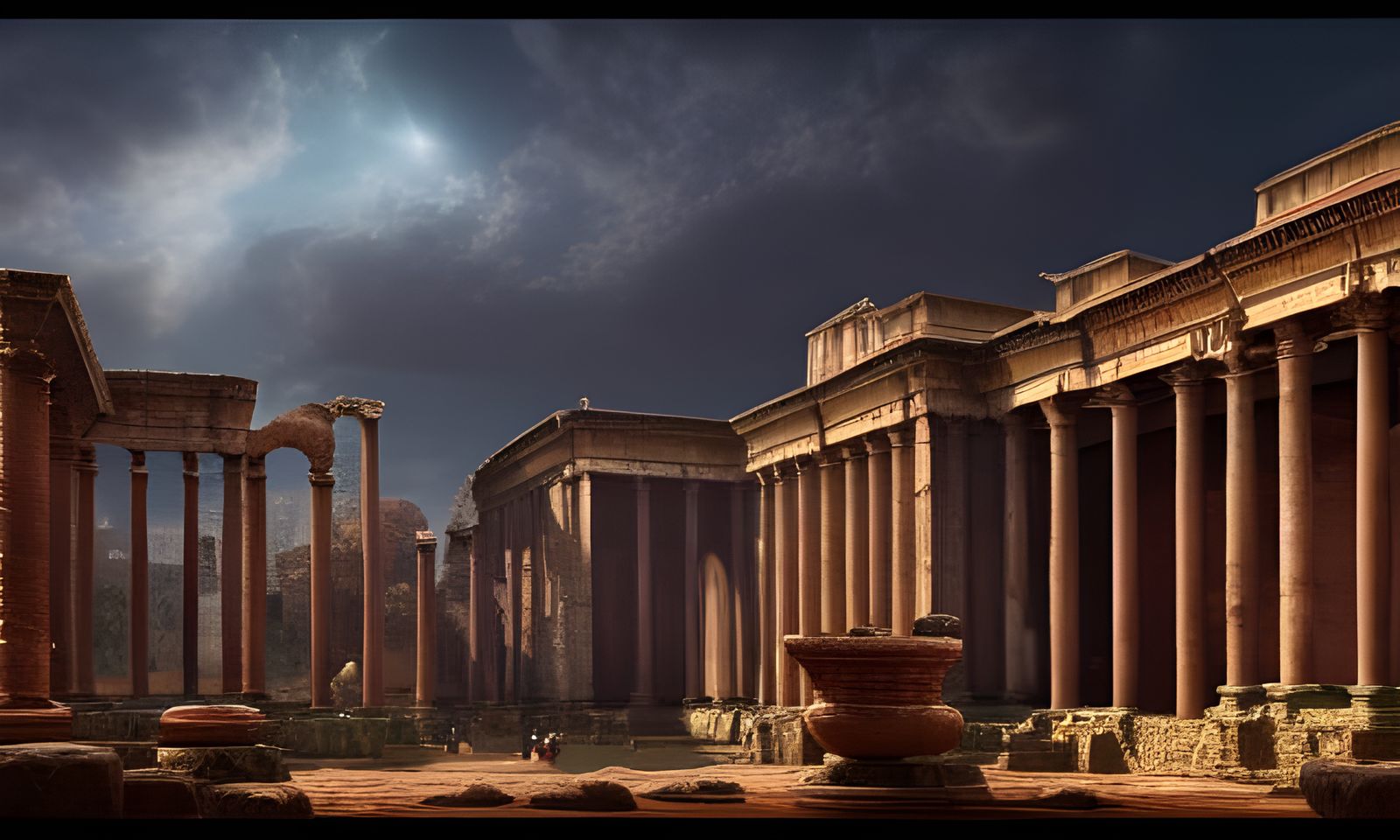 Fantastical Roman Baths of Caracalla: Detailed Matte Paintin...