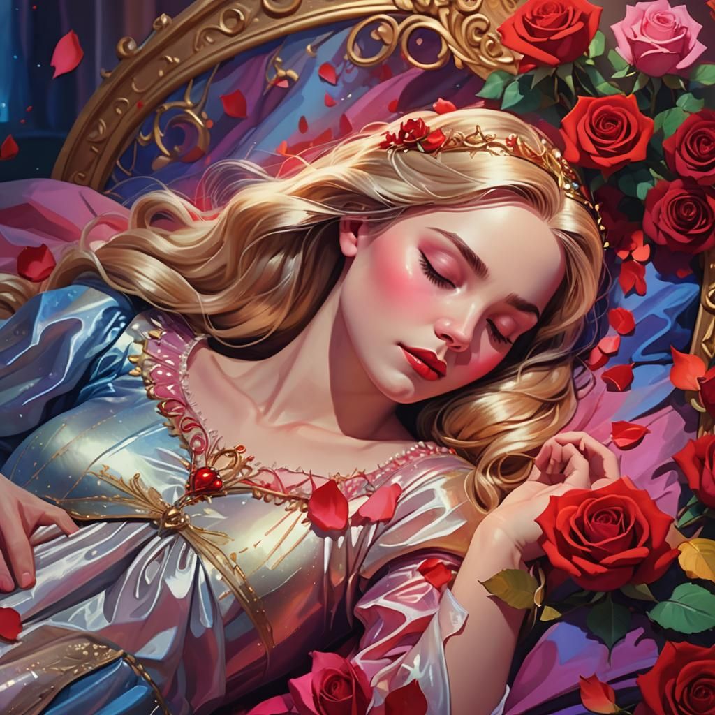 Sleeping Beauty with Rose: Digital Art Concept