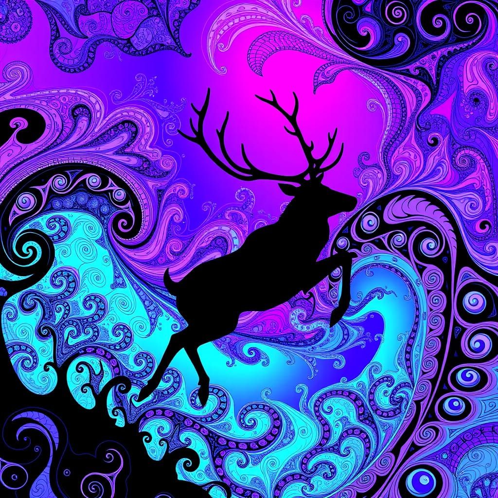 Whimsical Fractal Reindeer in Magic Dance