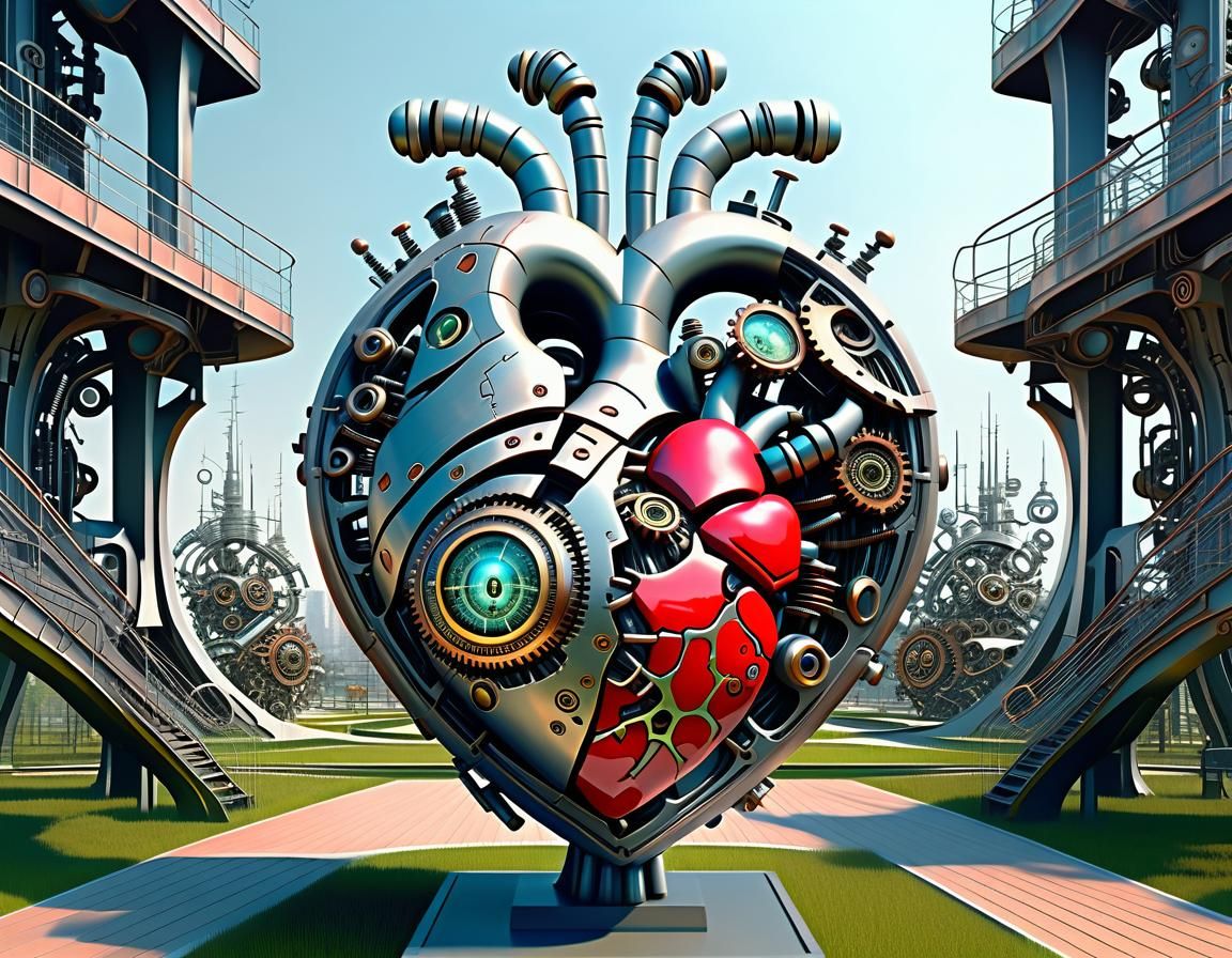 Biopunk Mechanical Heart Sculpture in Steampunk Style