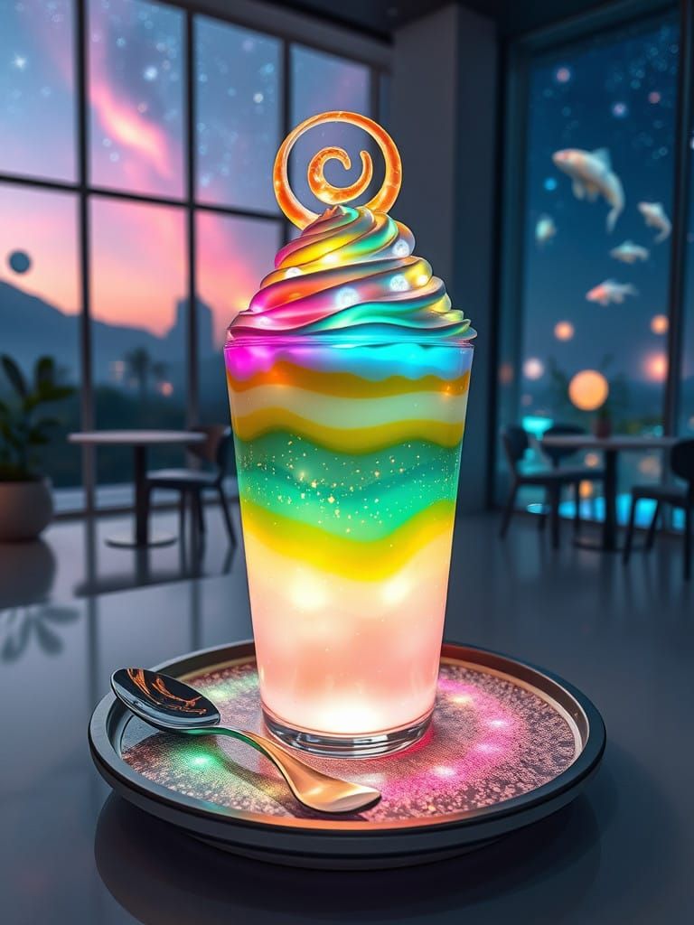 Enchanted Pocoosow Parfait in a Futuristic Café