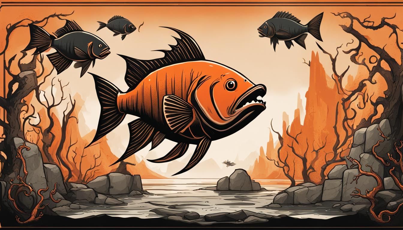 Gothic Cartoon Fish in Prehistoric Typography Art