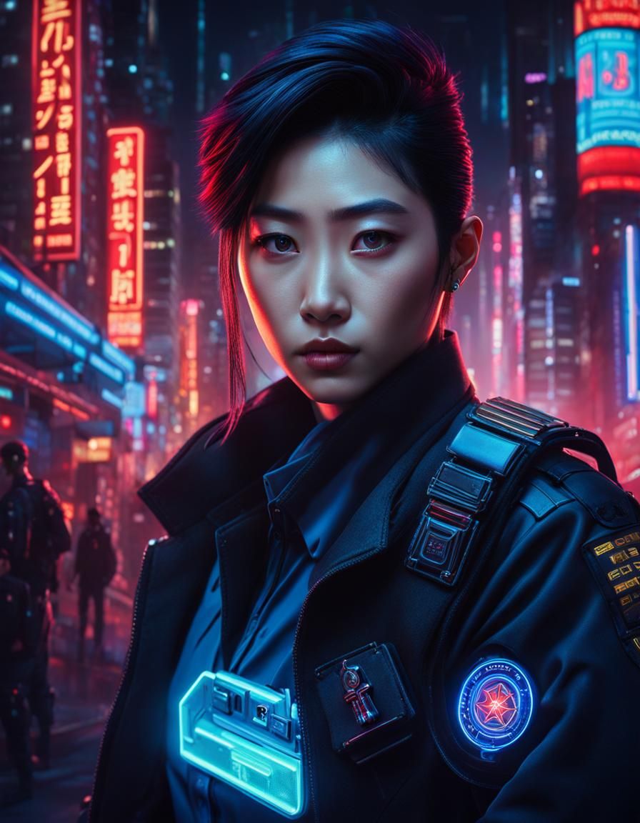 Cybercrime Officer Mi-na Kweon Portrait in Cyberpunk Style