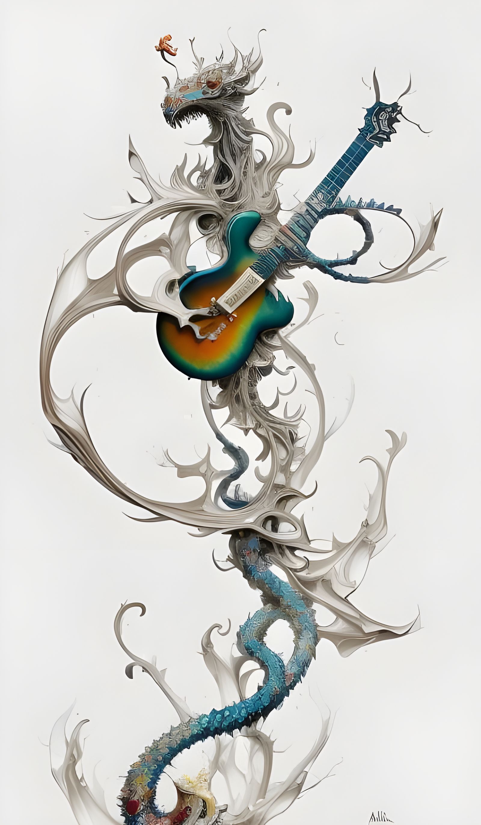 Garlic Guitar Chimera in Surrealist Style
