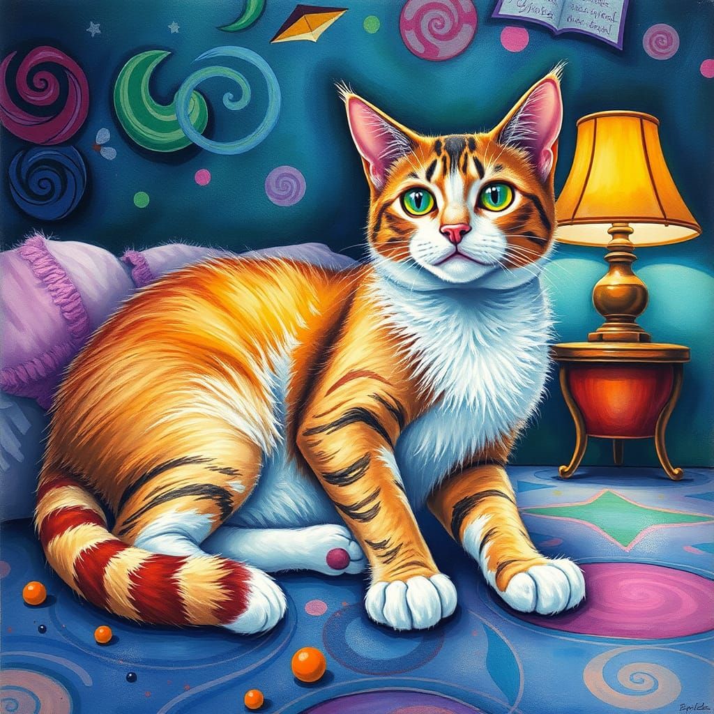Cats' Candyland Chaos: A Vibrant Gouache Painting