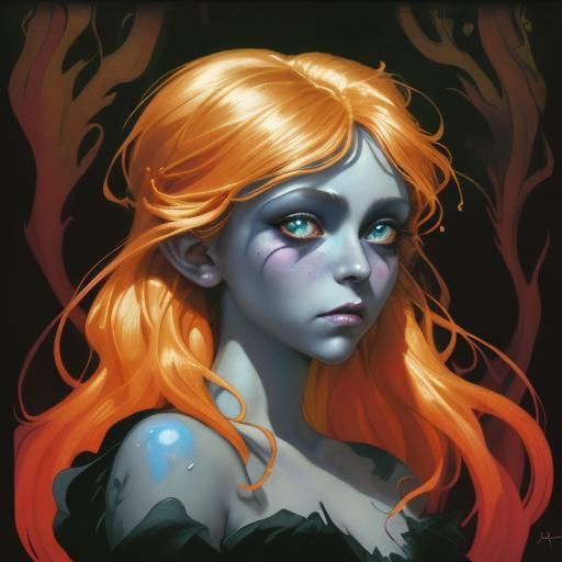 Dark Fairytale Princess in Watercolor Gouache Style