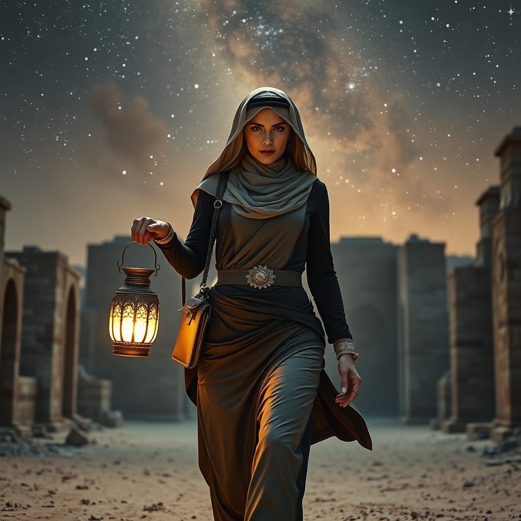 Futuristic Emirati Woman in Desert Ruins