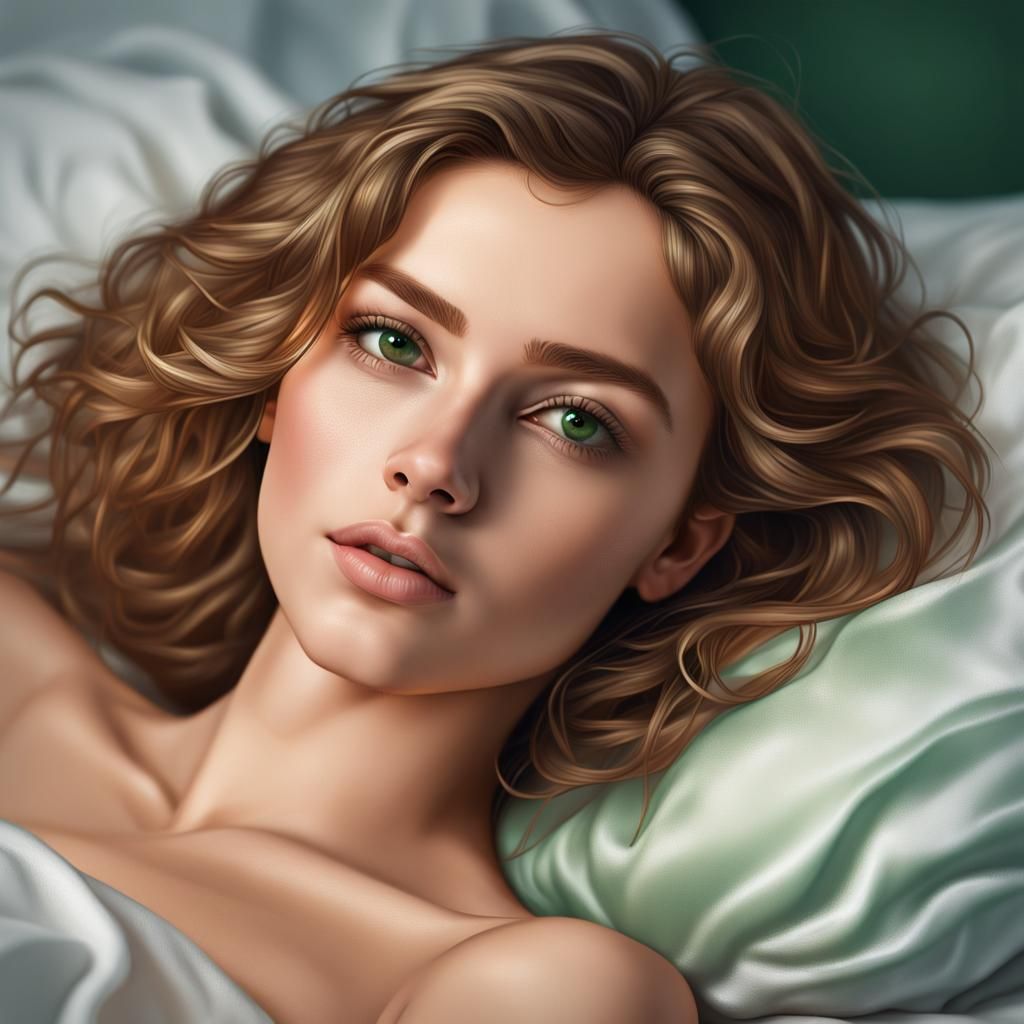 Hyperrealistic Portrait of a Beautiful Woman in Bed
